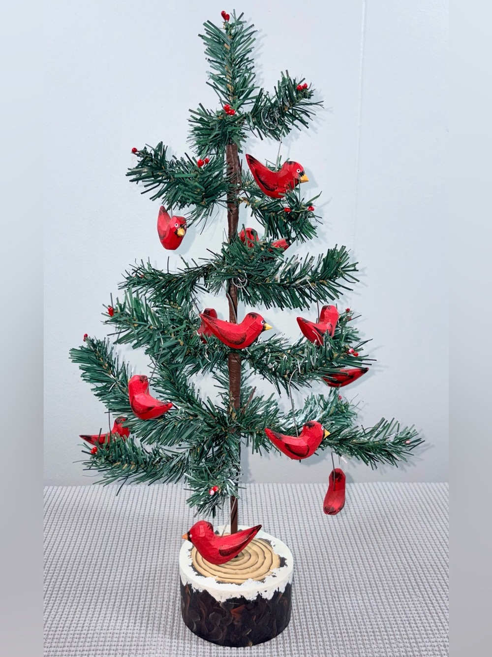 Melrose International Christmas Tree 12 Cardinals Faux Snow 19in Tabletop Decor